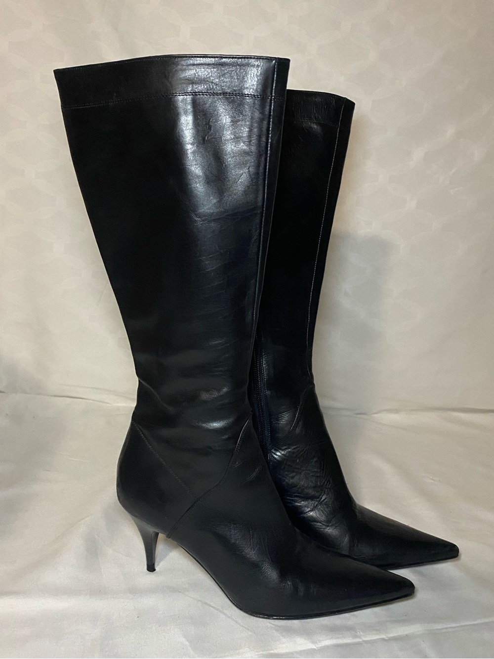 Charles David Black Pointed-Toe Knee-High Leather Boots